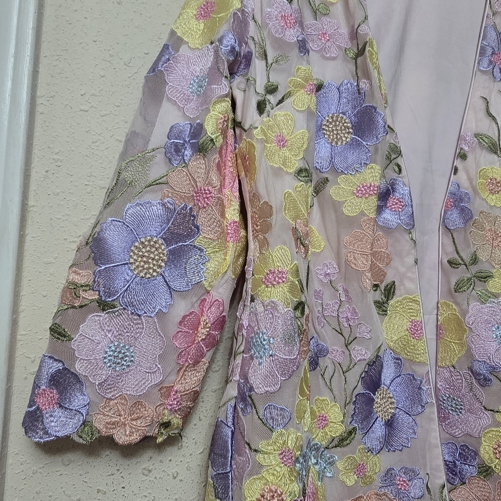 Pastel Floral Embroidered Duster Jacket - Picture 3 of 8